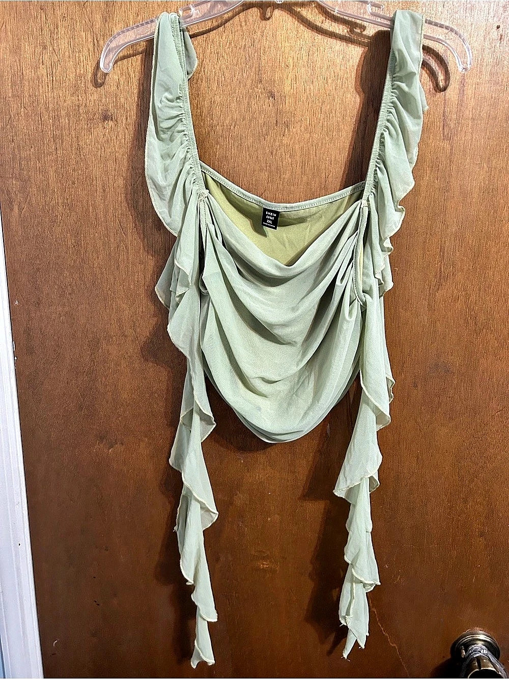 SHEIN Ruffle Crop Top in Green